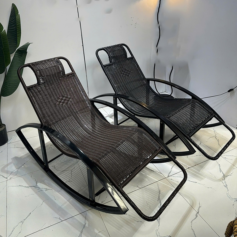 Ghế bập bênh thư giãn nhưa giả mây khung thép sử dụng ngoài trời BM548