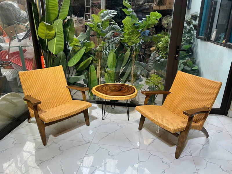 Ghế khung gỗ sồi kết hợp nệm mây nhựa BM515