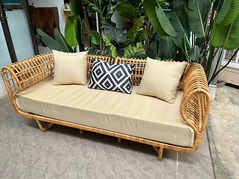 Ghế sofa băng khung ghế mây tự nhiên + đệm ngồi cao cấp BM389