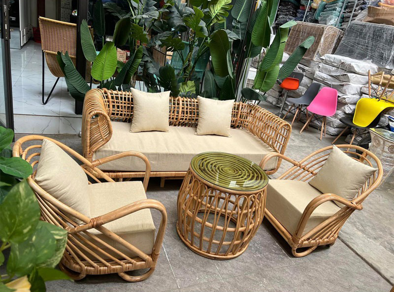 Ghế sofa băng khung ghế mây tự nhiên + đệm ngồi cao cấp BM389