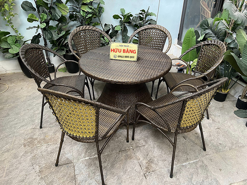 Bộ bàn ghế tròn cafe sân vườn nhựa giả mây đẹp BM301