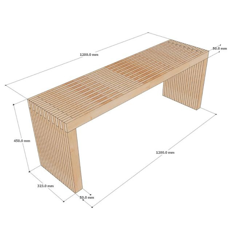 Ghế băng dài gỗ cao su ghép thanh KT 120x32x45cm BS347