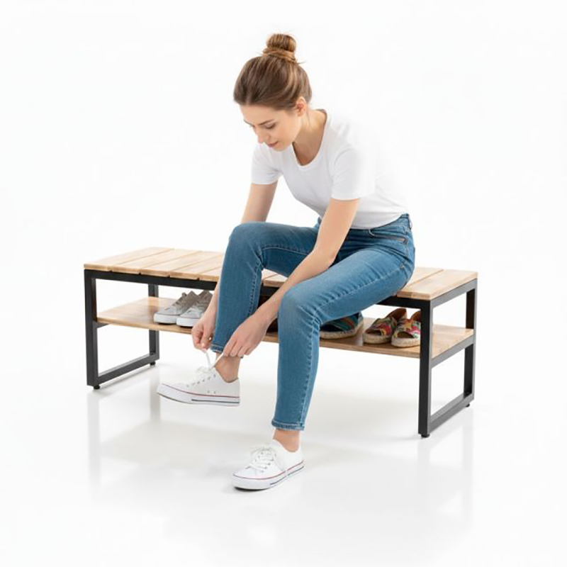 Ghế băng kèm ghế ngồi thay giày 120x40x45cm gỗ cao su BS326