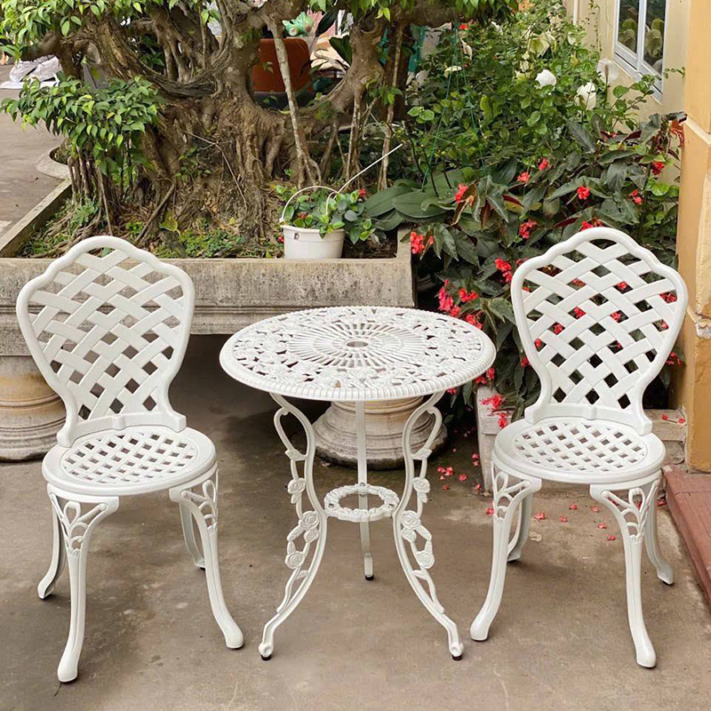 Bộ bàn ghế nhôm sân vườn màu trắng 2 ghế BS711
