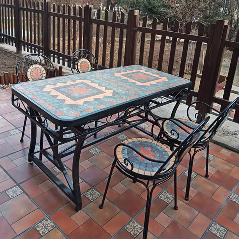 Bộ bàn ghế phong cách Mosaic ghép đá bề mặt cho sân vườn BS245