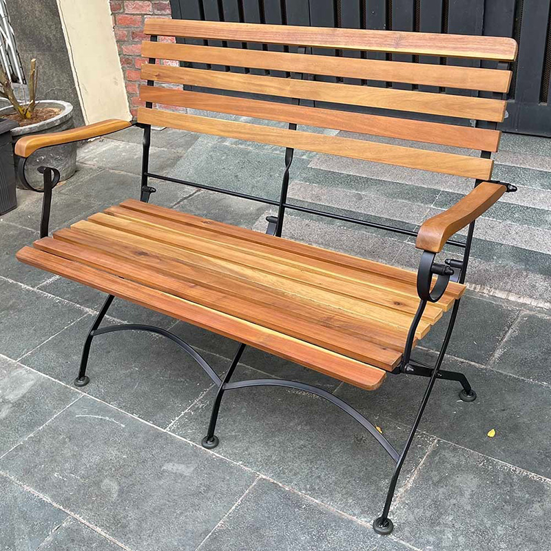 Ghế đôi gấp gọn gỗ tràm khung sắt sơn tinh điện BS291