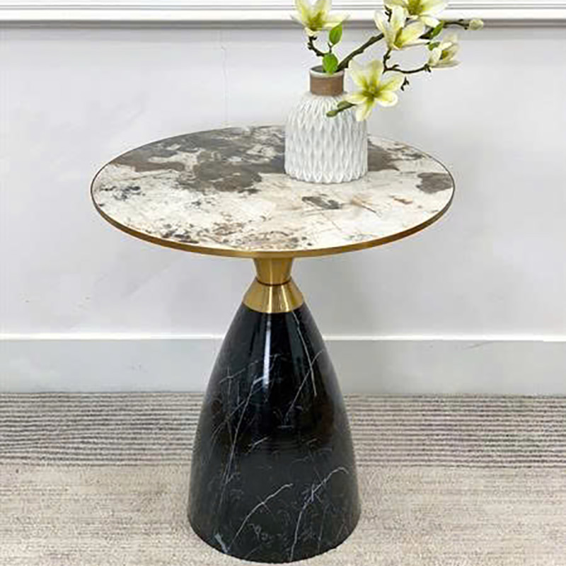 Bàn góc tab đá nguyên khối, chân inox mạ vàng sang trọng BC274