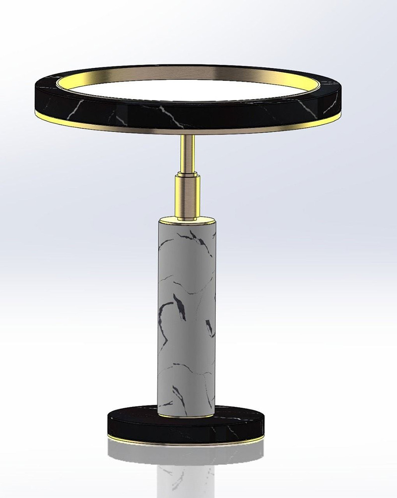 Bàn side tab cạnh sofa đá trắng vân mây, trụ inox 304 mạ vàng cao cấp BC208