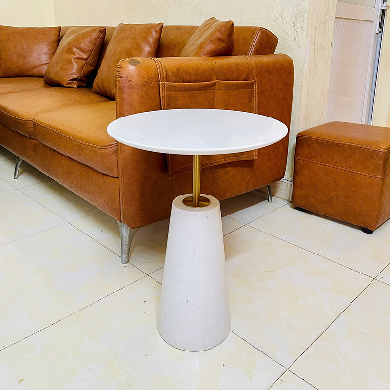 Bàn side tab cạnh sofa đá trắng vân mây tự nhiên nguyên khối BC686