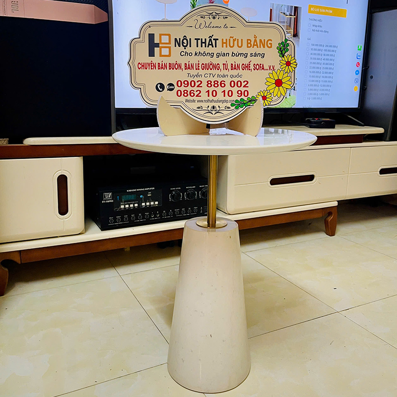 Bàn side tab cạnh sofa đá trắng vân mây tự nhiên nguyên khối BC686