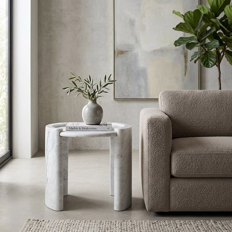 Bàn side tab sofa đá Cẩm Thạch tự nhiên chân uốn cong nghệ thuật BC054