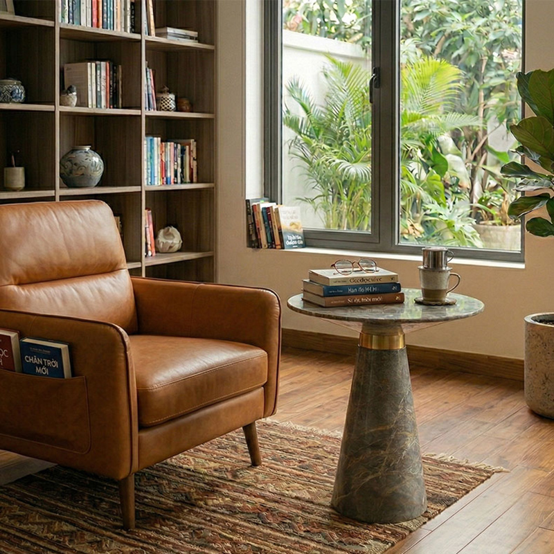 Bàn tab Sofa cao cấp đá xanh tự nhiên phối Inox mạ vàng BC665