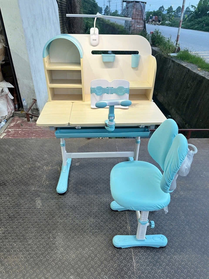 Bộ bàn ghế học sinh F06 sang xịn mịn cho bé, sẵn kho 3 màu Xanh - Hồng - Ghi BH577