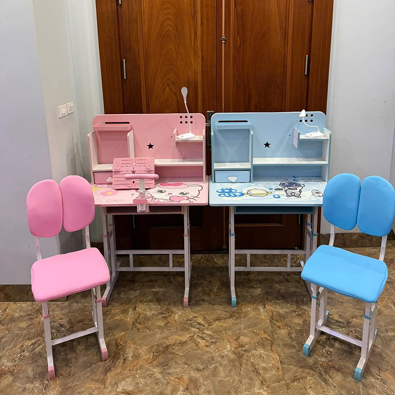 Bộ bàn ghế học sinh tiểu học màu xanh hồng giá rẻ BH936