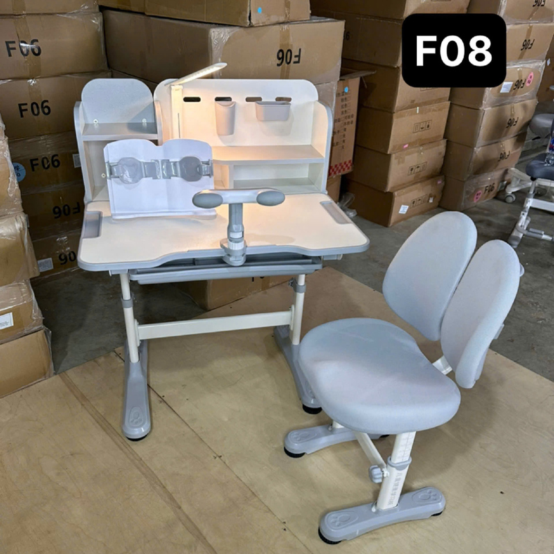 Bộ bàn học hỗ trợ chống gù cho bé F08 sẵn 3 màu Xanh - Hồng - Ghi BH096