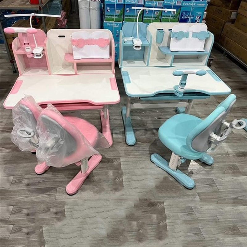Bộ bàn học hỗ trợ chống gù cho bé F08 sẵn 3 màu Xanh - Hồng - Ghi BH096
