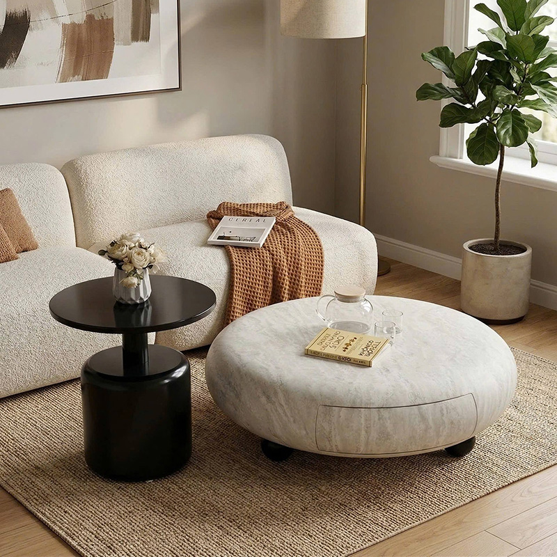 Bàn trà đôi Decor phòng khách thiết kế tròn bo cong độc đáo BT593