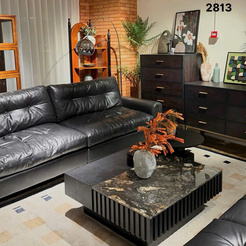 Bàn trà đôi hình vuông kết hợp giữa đá vân mây và vân gỗ đen BT768