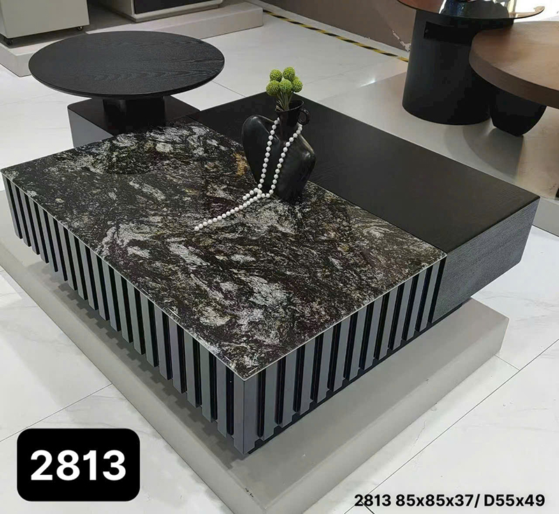 Bàn trà đôi hình vuông kết hợp giữa đá vân mây và vân gỗ đen BT768