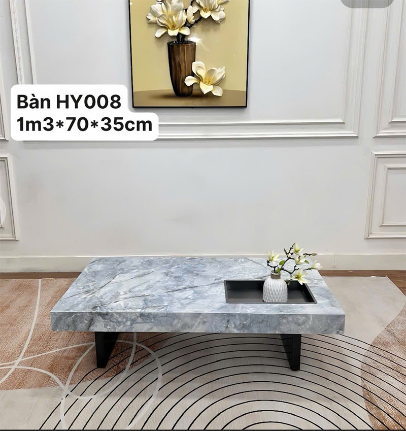 Bàn trà mặt đá chân hợp kim sơn tĩnh điện bóng KT 130cm x 70cm BT288
