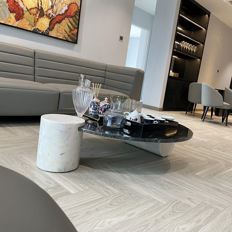 Bàn trà sofa 2 trụ đá nguyên khối liên kết bằng một đường cắt nghệ thuật BT628