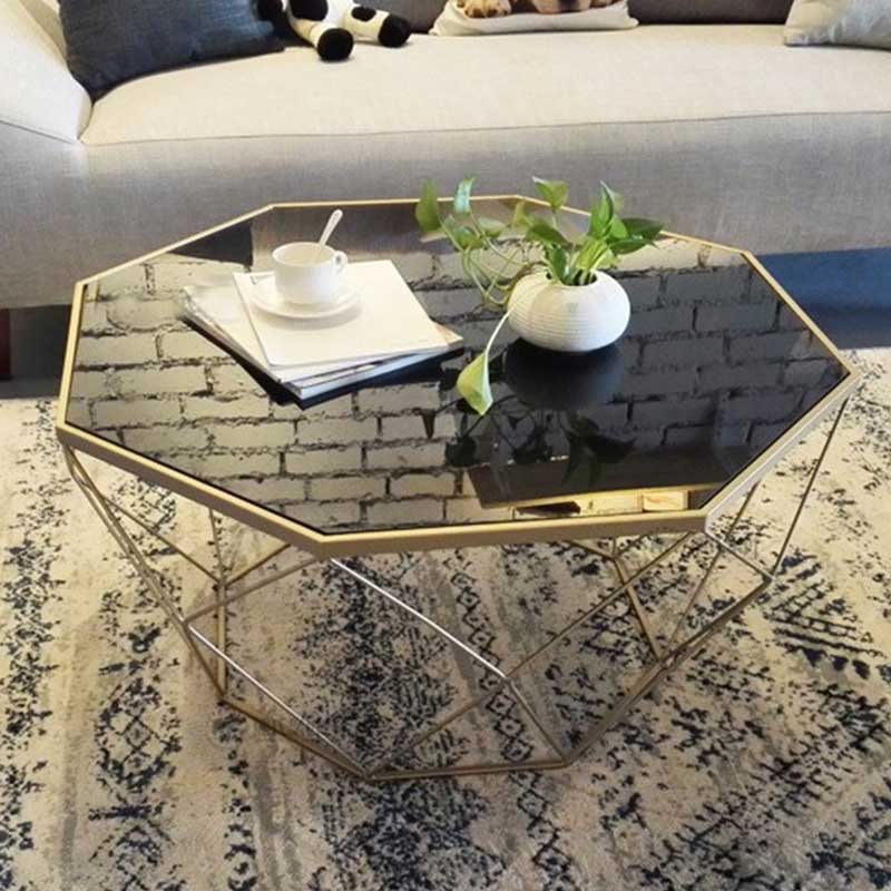 Bàn trà sofa hình kim cương khung thép, mặt kính BT966