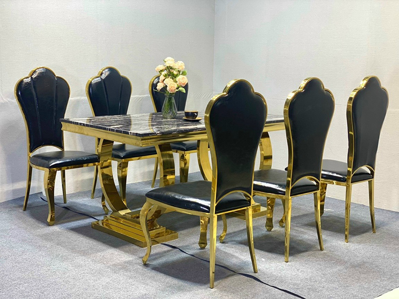 Bộ bàn ăn mặt đá Cẩm Thạch 6 ghế phong cách Hoàng Gia BA910