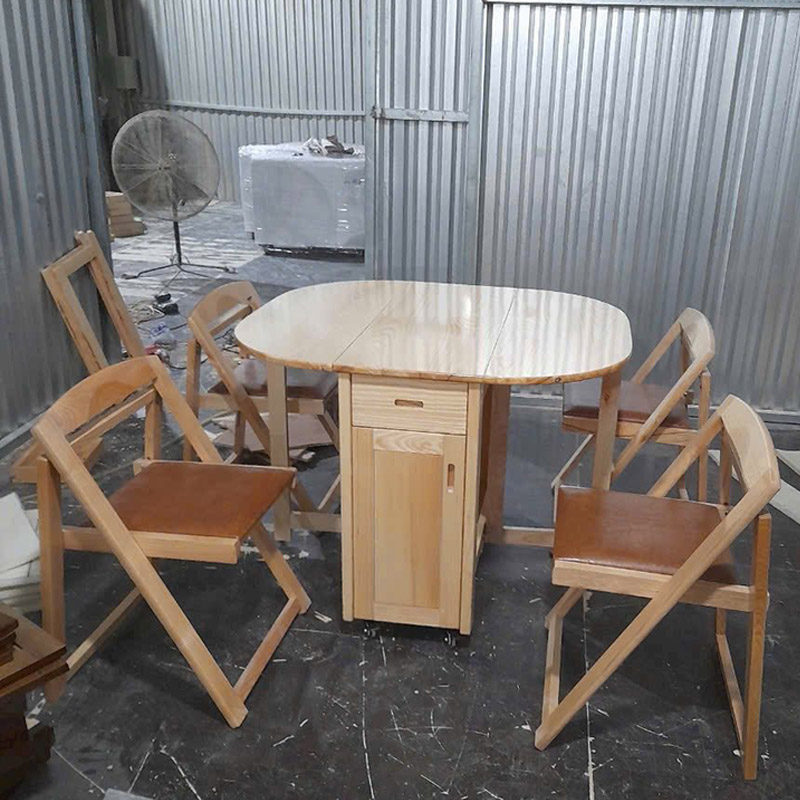 Bàn ăn gỗ thông minh gấp gọn 4 ghế gọn gàng linh động BA160