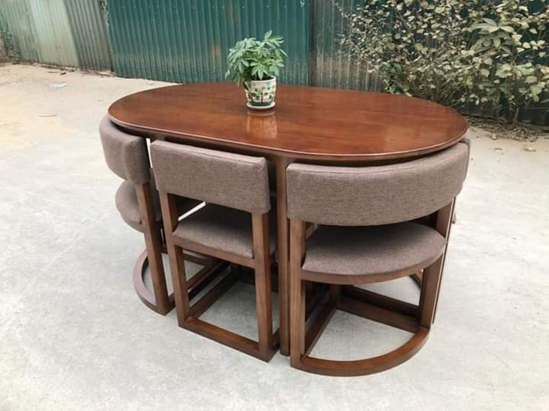 Bộ bàn ăn mặt đá 6 ghế gỗ bọc nệm xếp gọn thông minh BA675