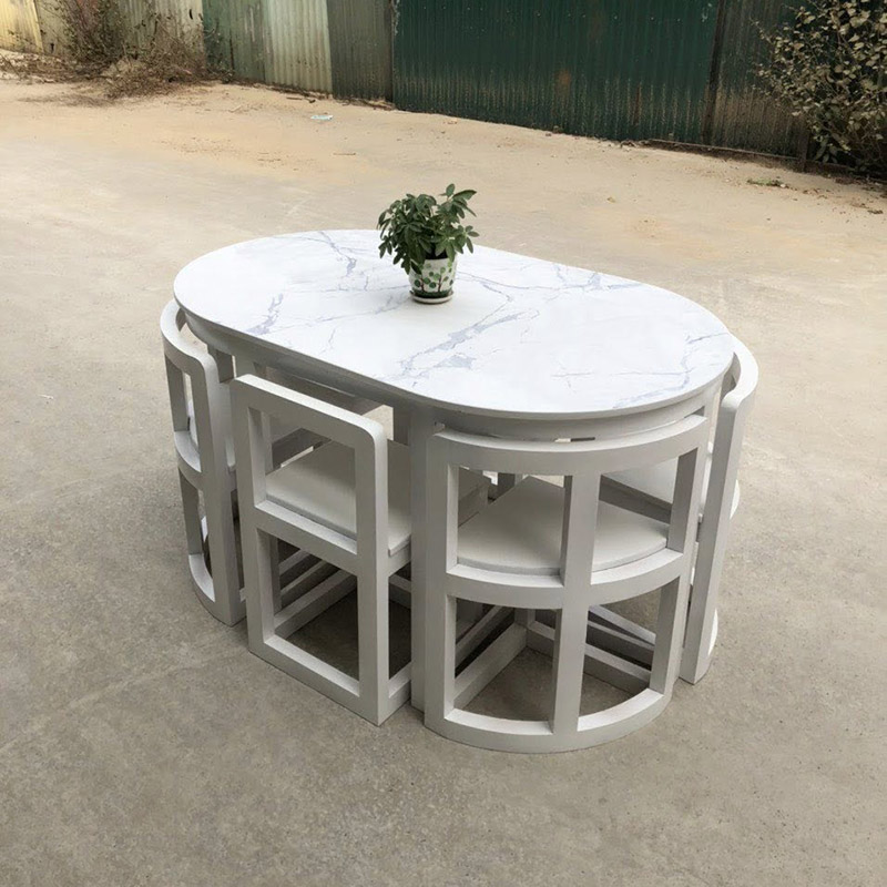 Bộ bàn ăn mặt đá 6 ghế gỗ xếp gọn kích thước 1M3 BA689