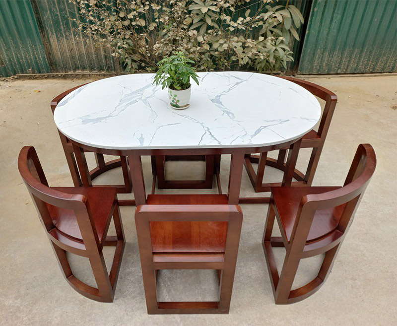 Bộ bàn ăn mặt đá 6 ghế gỗ xếp gọn kích thước 1M3 BA689