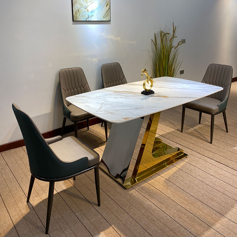 Bộ bàn ăn mặt đá chữ L kết hợp 4 ghế Monet BA924