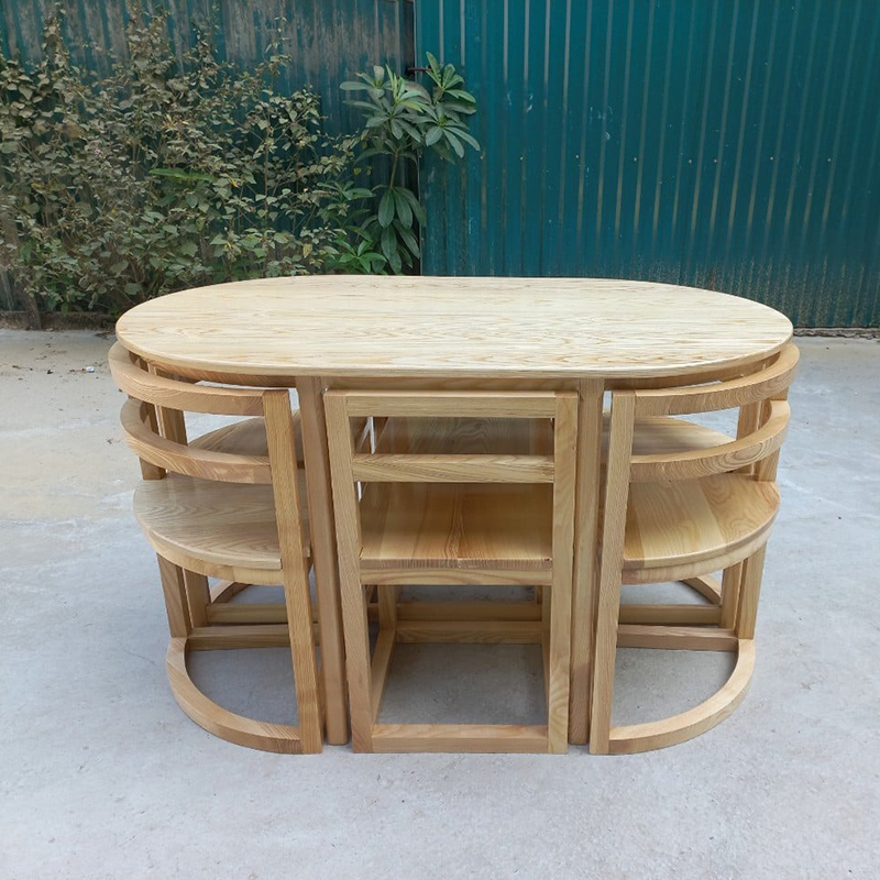 Bộ bàn ăn ovan 6 ghế xếp gọn gỗ sồi BA164