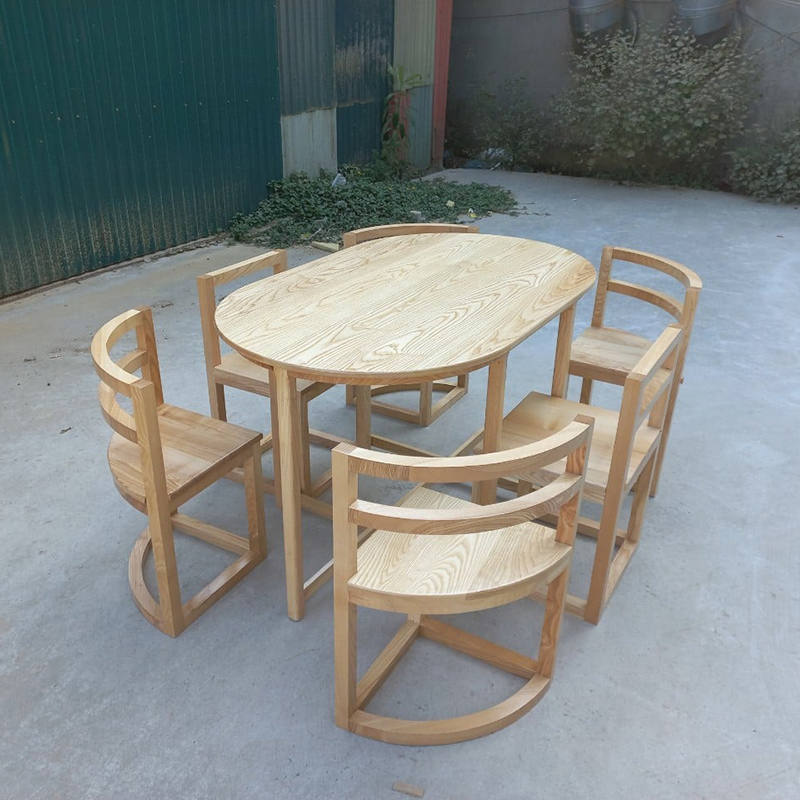 Bộ bàn ăn ovan 6 ghế xếp gọn gỗ sồi BA164