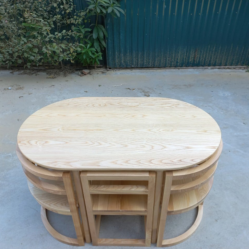 Bộ bàn ăn ovan 6 ghế xếp gọn gỗ sồi BA164