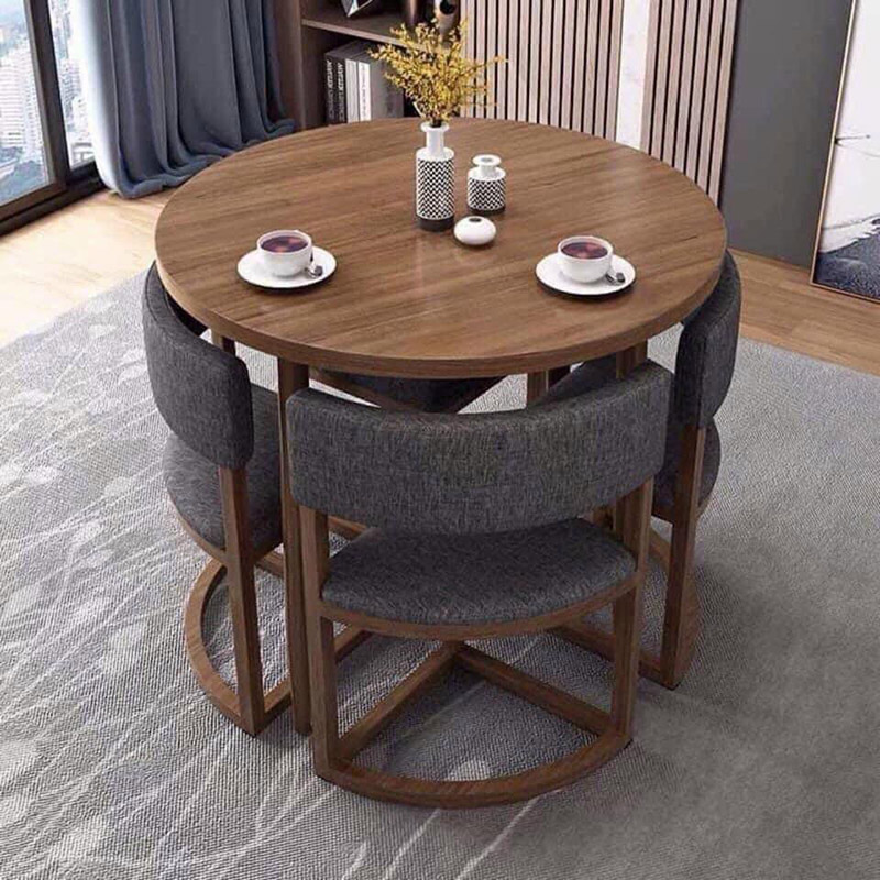 Bộ bàn ăn tròn gỗ sồi 4 ghế xếp gọn tiết kiệm diện tích BA678