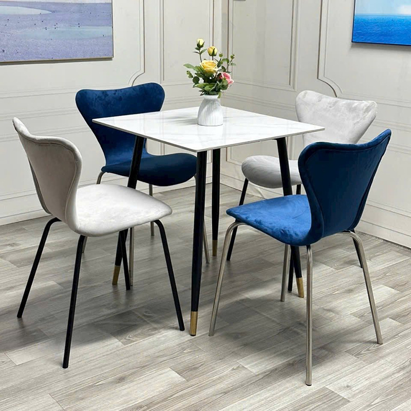 Bộ bàn ghế ăn Thiên Nga bọc nhung siêu sang chảnh với bàn mặt đá ceramic sẵn đủ màu BA988