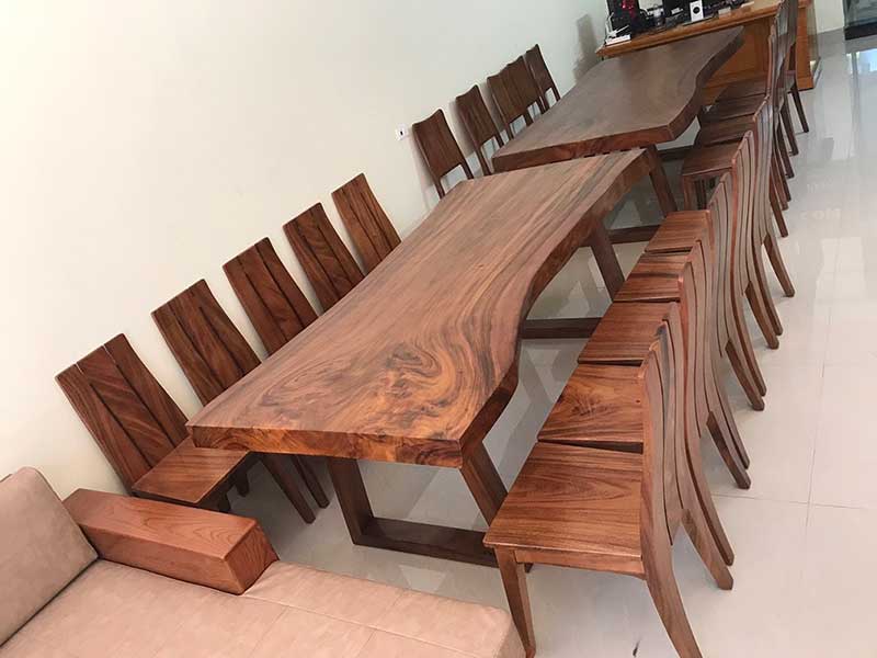 Bộ bàn gỗ nguyên tấm gỗ me tây 8 ghế BA568