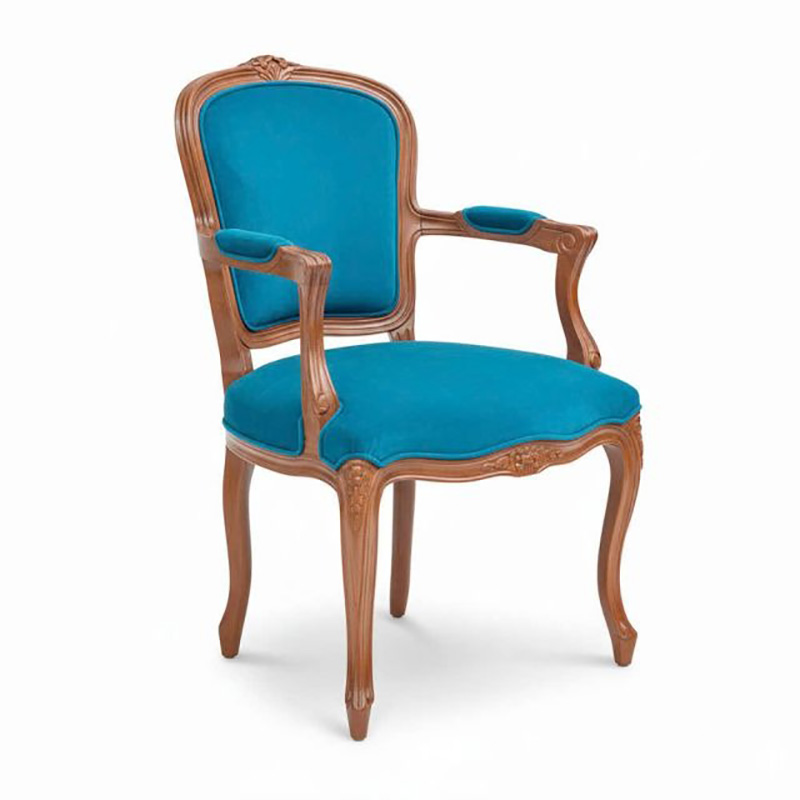 Ghế Louis bông mai có tay tựa bọc vải nhung gỗ cao su GA129