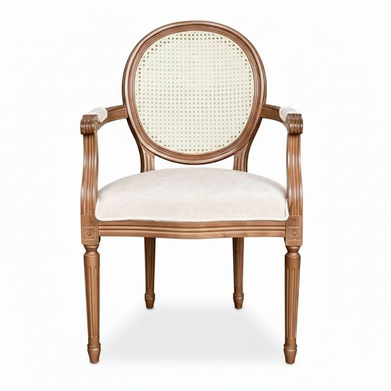 Ghế Louis có tựa lưng lưới mây nệm bọc da GA133