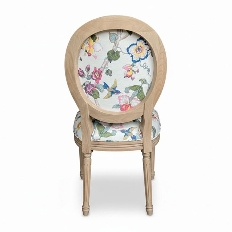 Ghế Louis không tay bọc vải hoa họa tiết gỗ Ash sơn giả cổ GA138