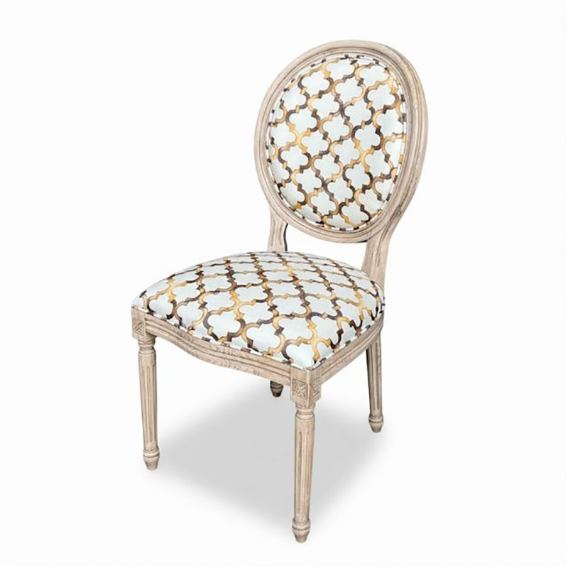 Ghế Louis không tay bọc vải hoa họa tiết gỗ Ash sơn giả cổ GA138