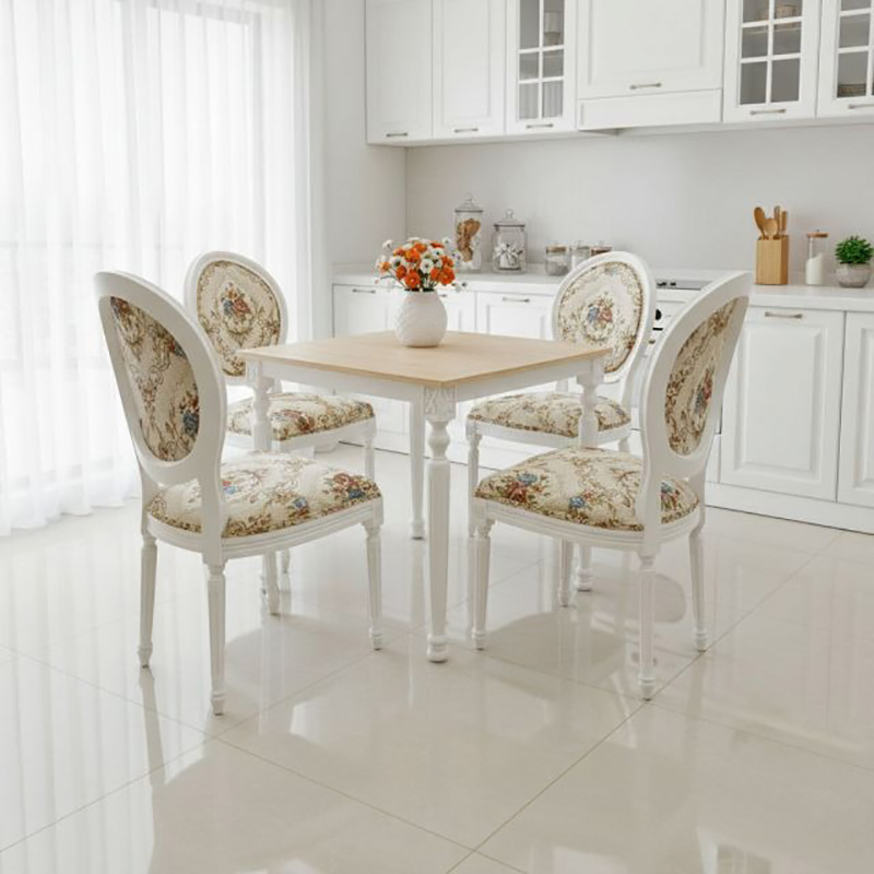 Ghế Louis không tay bọc vải hoa họa tiết gỗ Ash sơn giả cổ GA138