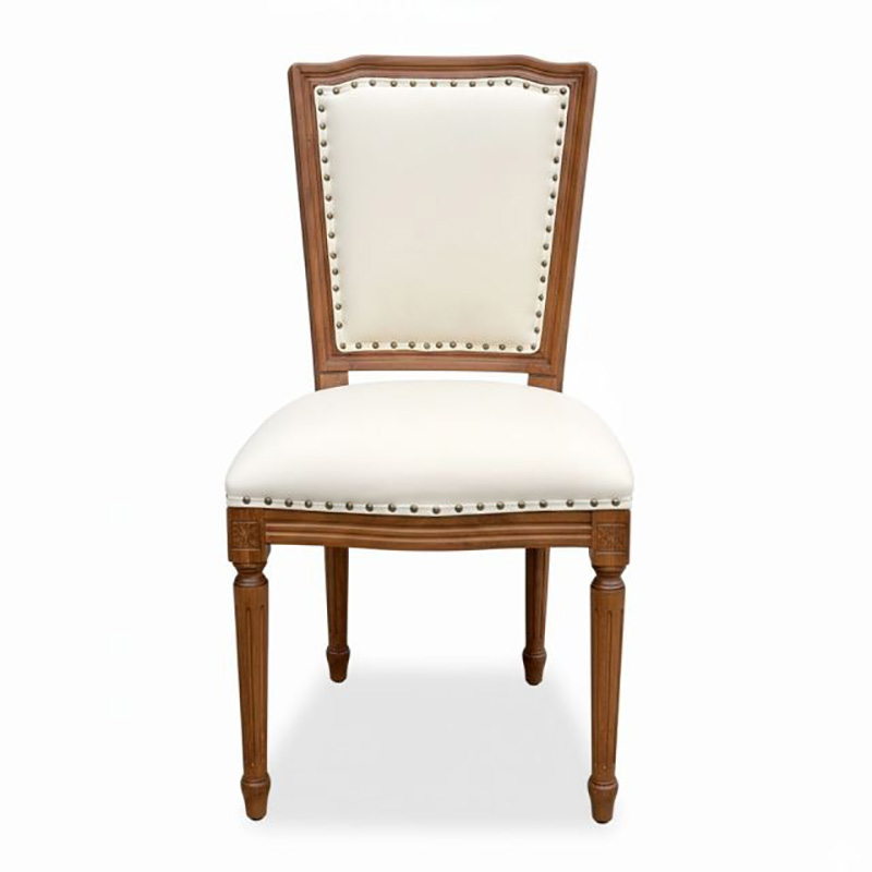 Ghế Louis lưng vuông bọc da gỗ cao su tự nhiên GA135