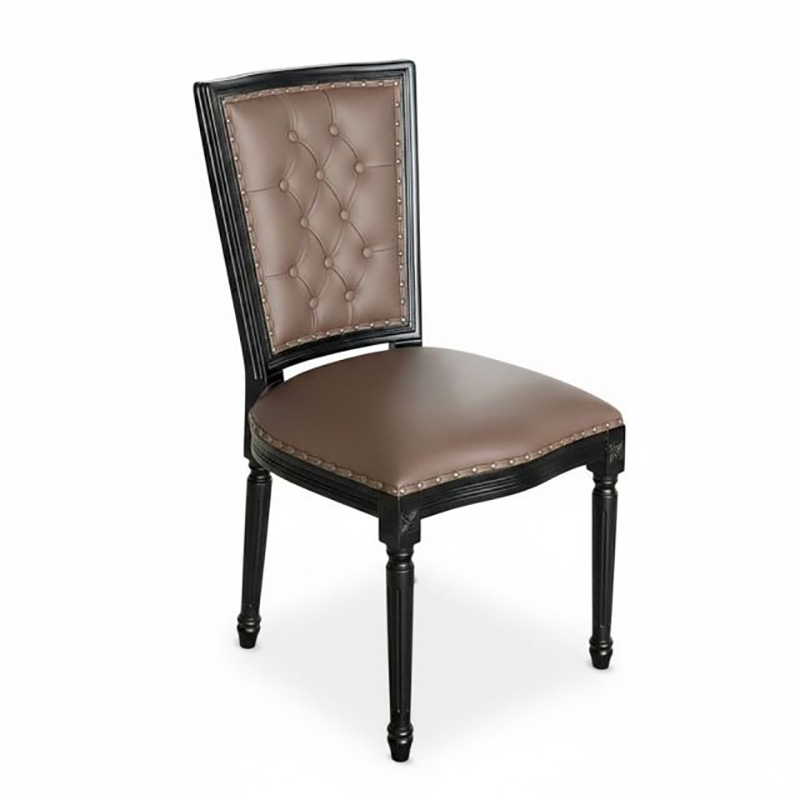 Ghế Louis lưng vuông bọc da gỗ cao su tự nhiên GA135