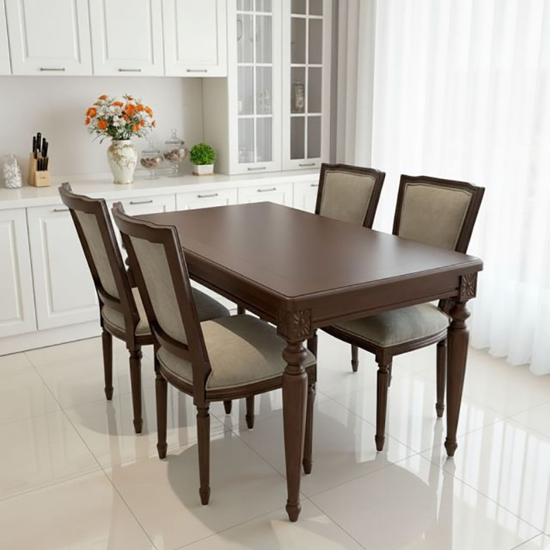 Ghế Louis lưng vuông bọc da gỗ cao su tự nhiên GA135