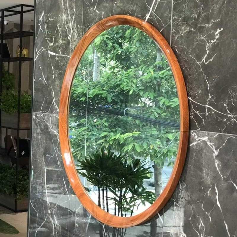 Gương phòng tắm khung gỗ sồi tự nhiên hình Ovan GT009