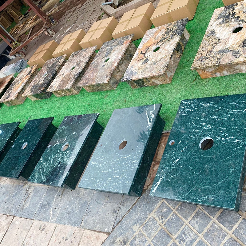 Bàn lavabo yếm thụt, đá xanh Ấn Độ nguyên khối LA015