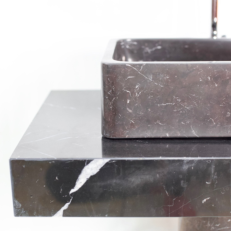 Bồn rửa Lavabo hình chữ nhật, đá đen vân trắng LA003