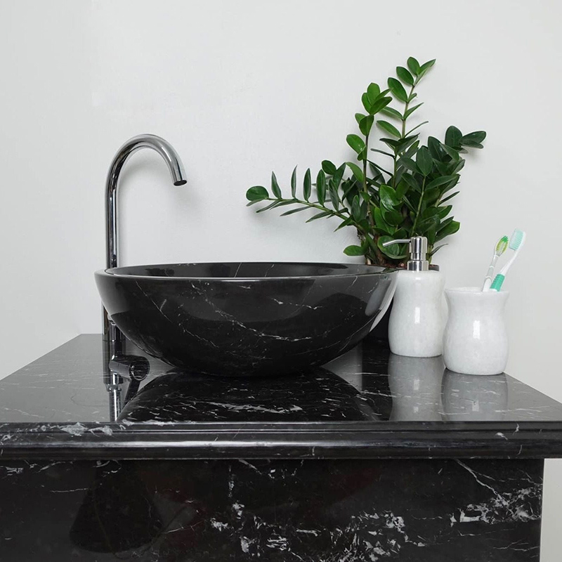 Bồn rửa mặt Lavabo đá đen nguyên khối D420xH140mm LA002